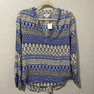 Velvet Blue and Black Patterned Blouse
